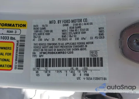 2021 Ford Bronco Sport Big Bend from USA, damaged, VIN 3FMCR9B6XMRB31205